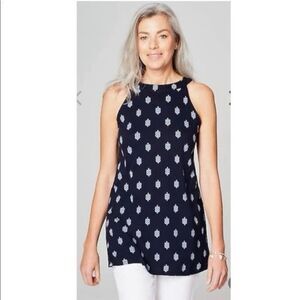 J. Jill Navy Floral Geometic Sleeveless Tunic Top Medium NEW #782
